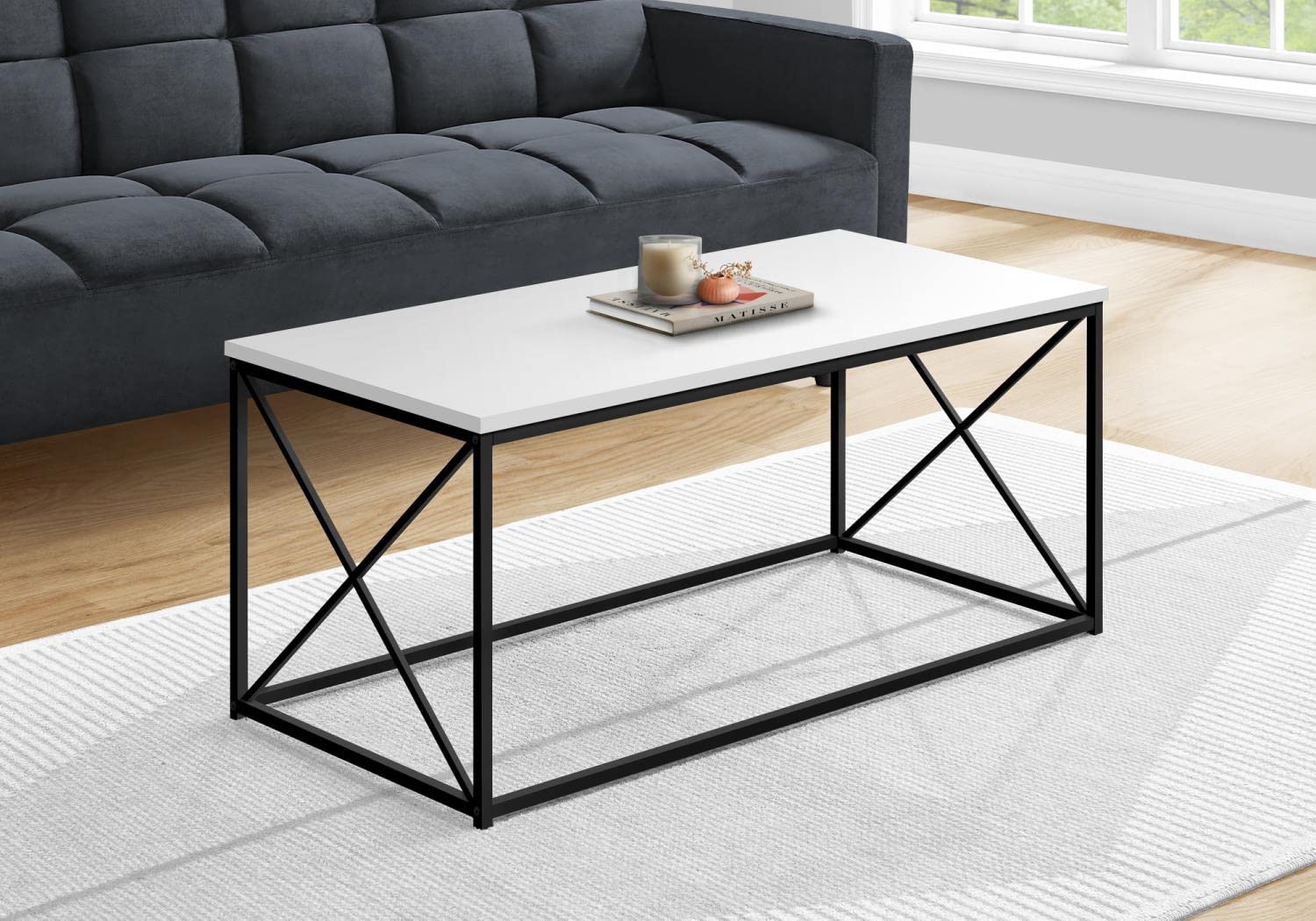Monarch Specialties I 3780 Coffee Table, Accent, Cocktail, Rectangular, Living Room, 40" L, Metal, Laminate, White, Black, Contemporary, Modern